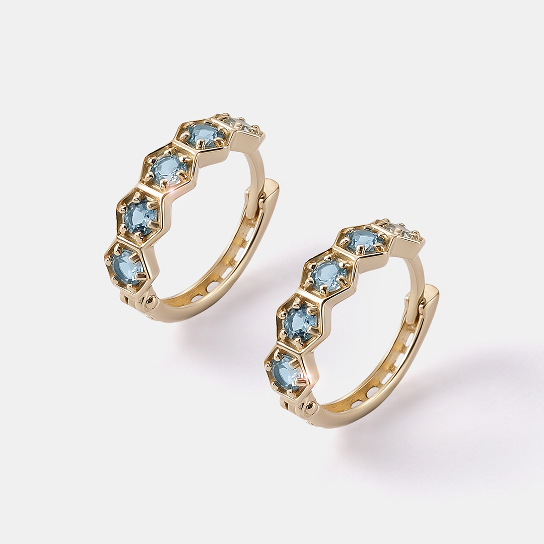 Серьги-конго из желтого золота с топазами