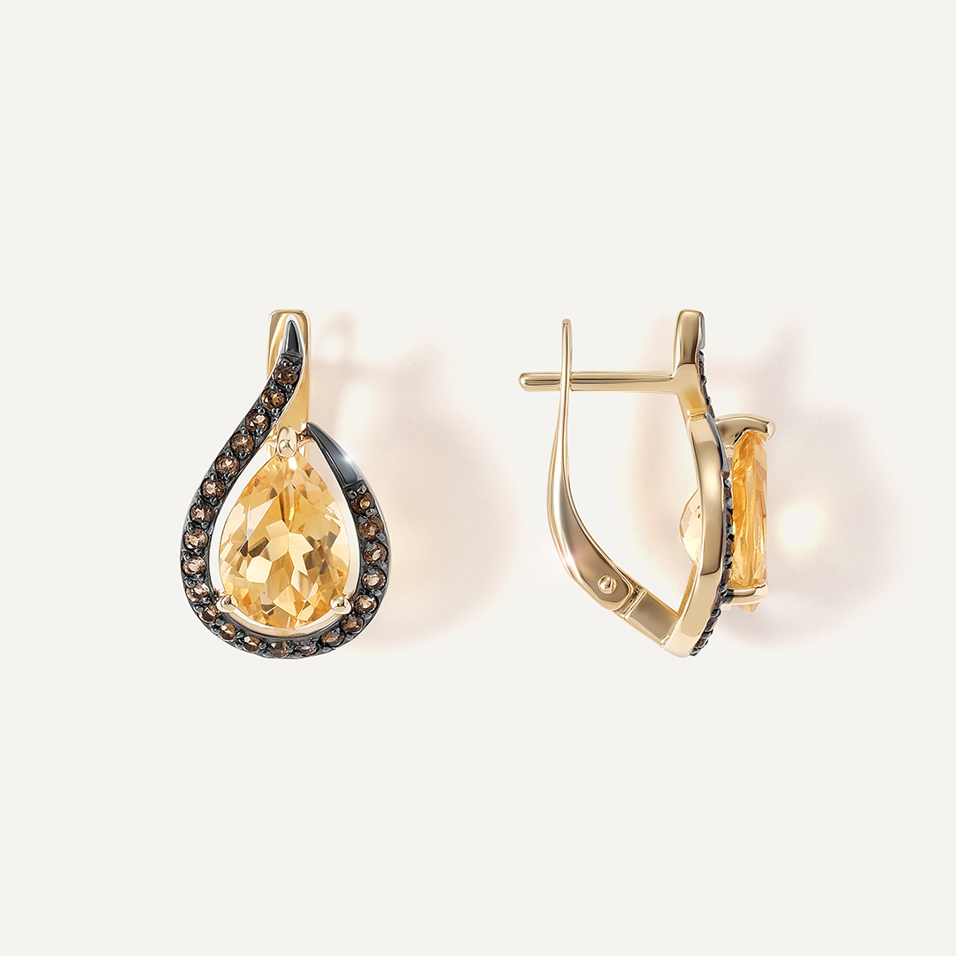 Серьги из желтого золота с цитринами