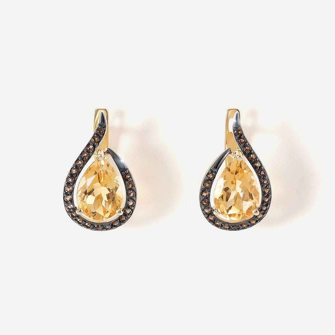 Серьги из желтого золота с цитринами