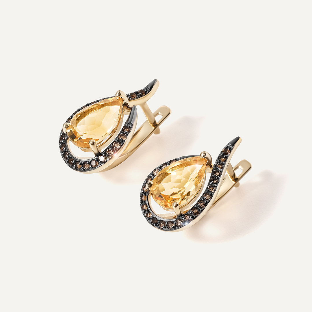 Серьги из желтого золота с цитринами