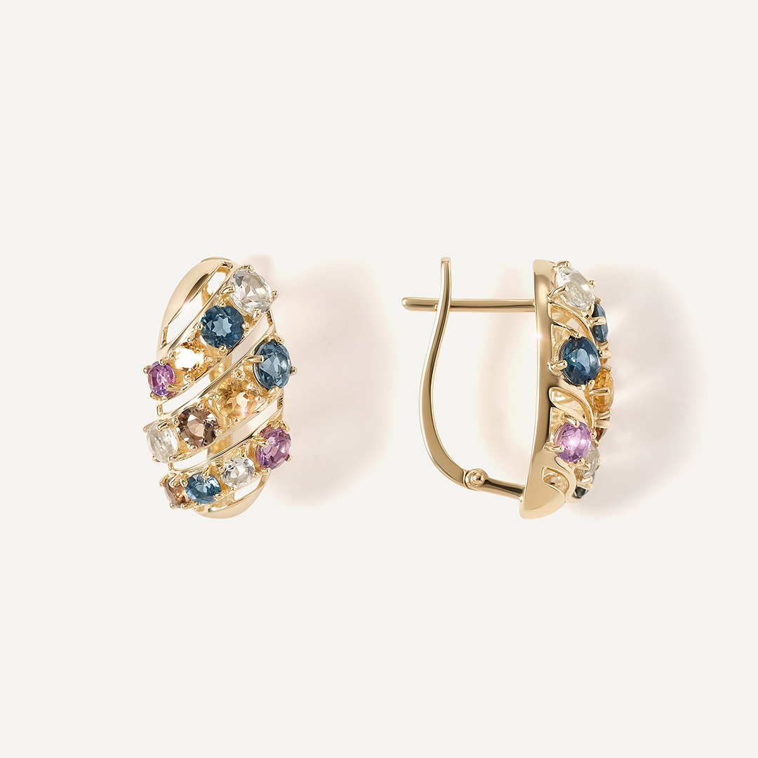 Серьги из желтого золота с самоцветами