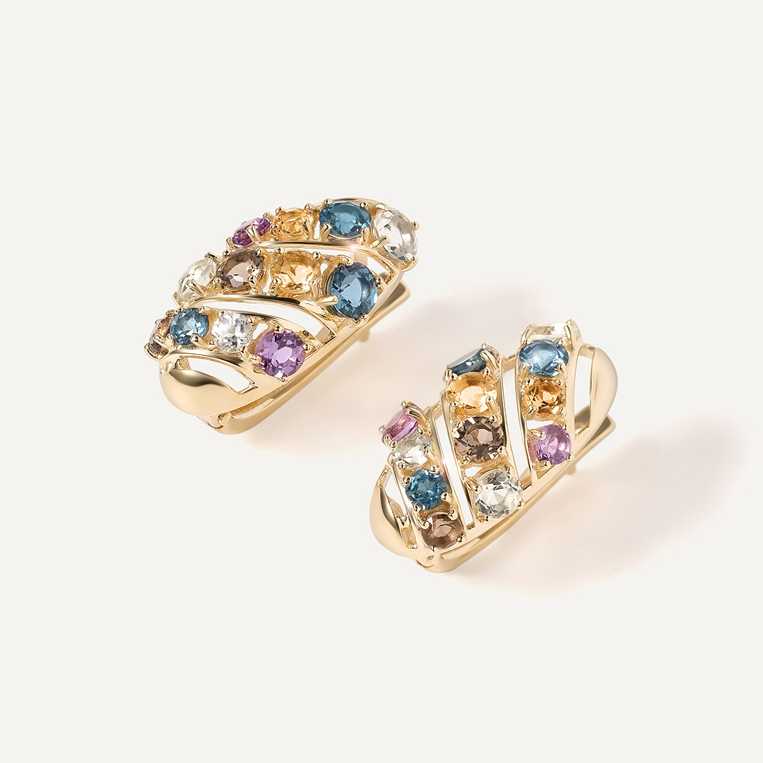 Серьги из желтого золота с самоцветами