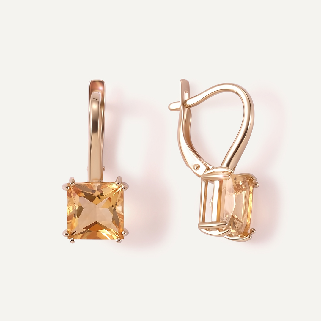 Серьги из желтого золота с цитринами