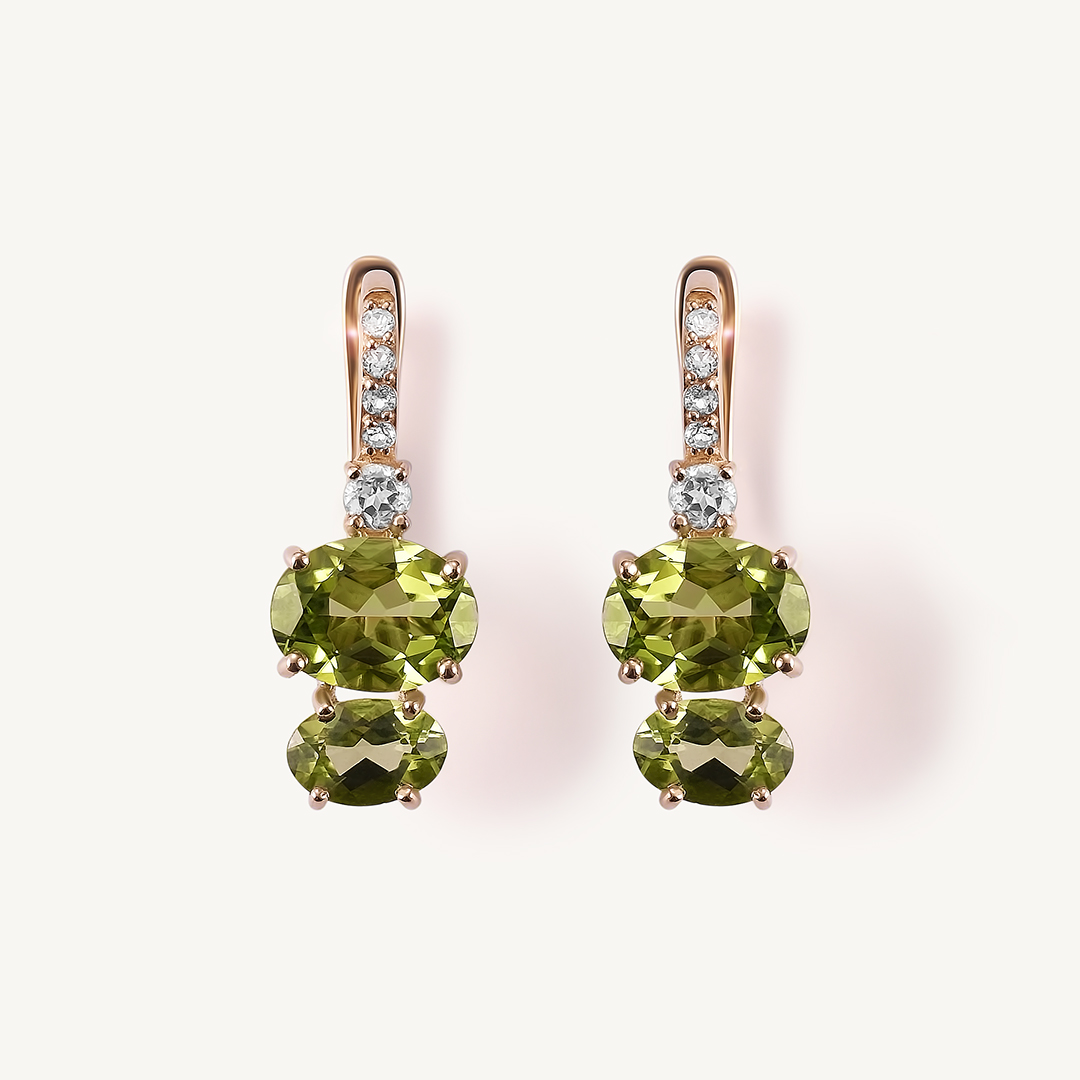 Серьги из желтого золота с хризолитами