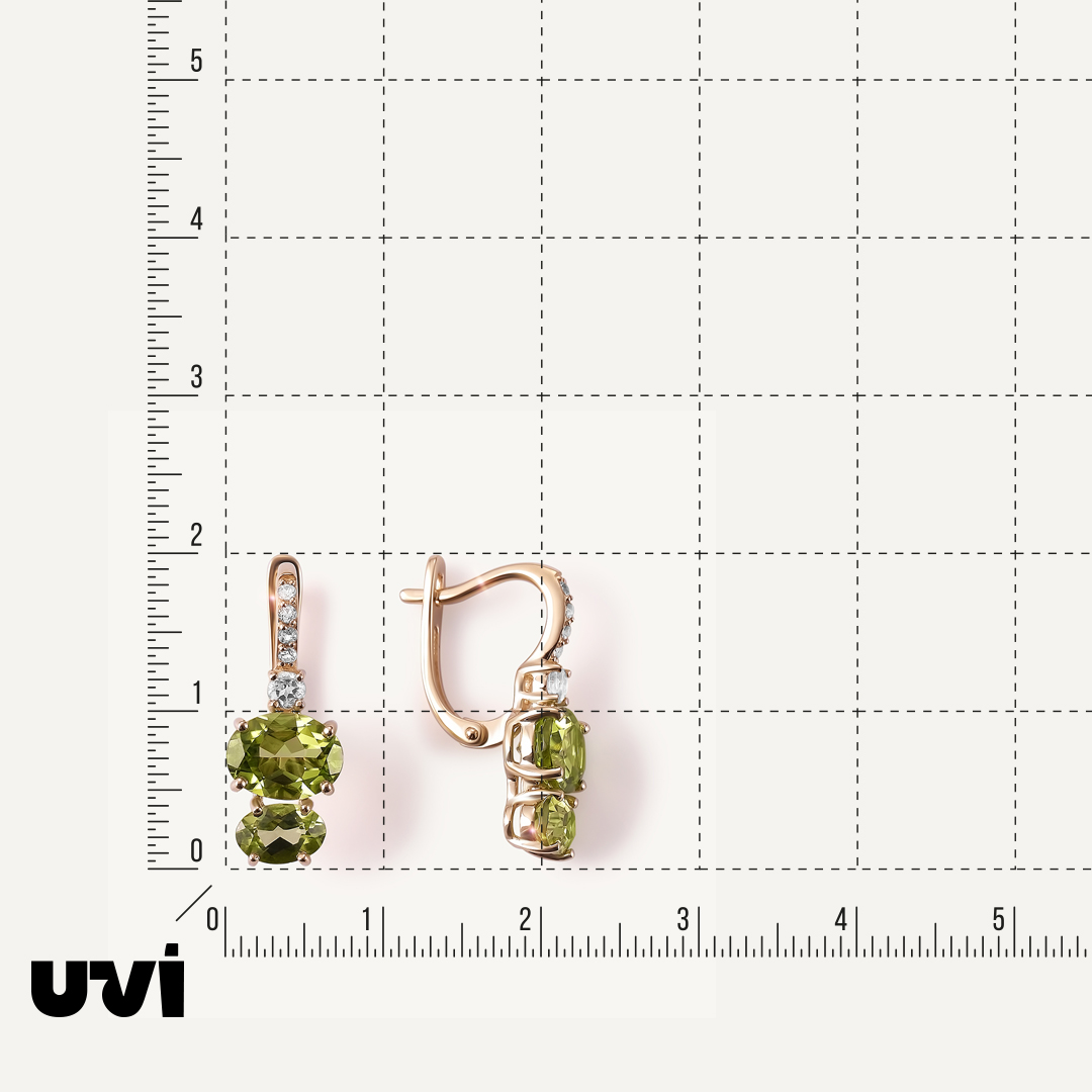 Серьги из желтого золота с хризолитами