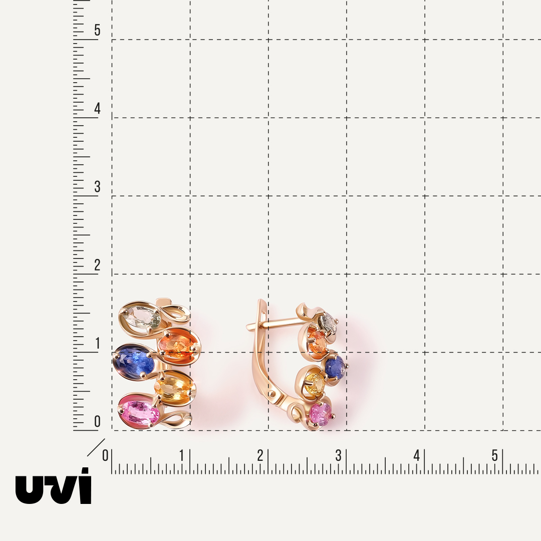 Серьги из желтого золота с цветными сапфирами