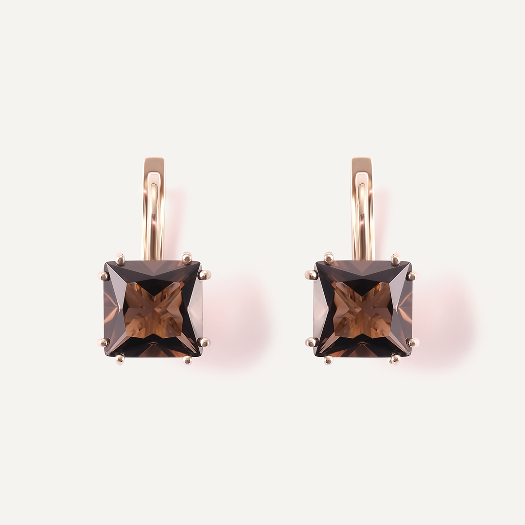 Серьги из желтого золота с раухтопазами