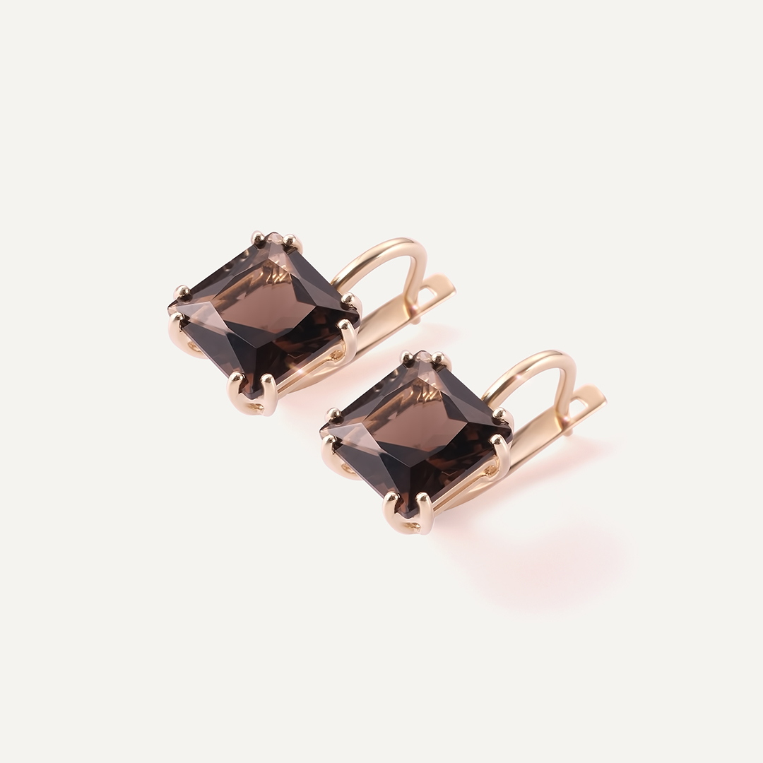 Серьги из желтого золота с раухтопазами