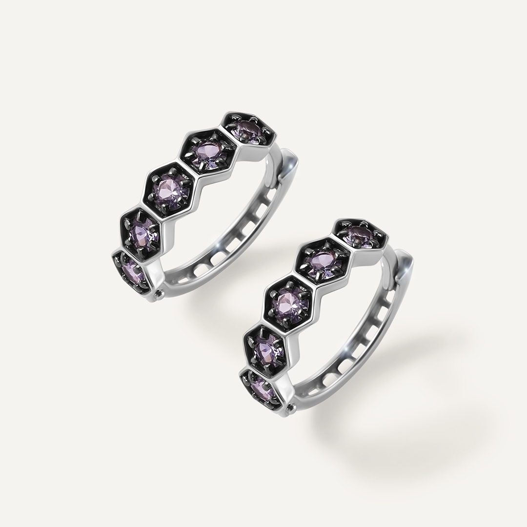 Серьги-конго из белого золота с танзанитами