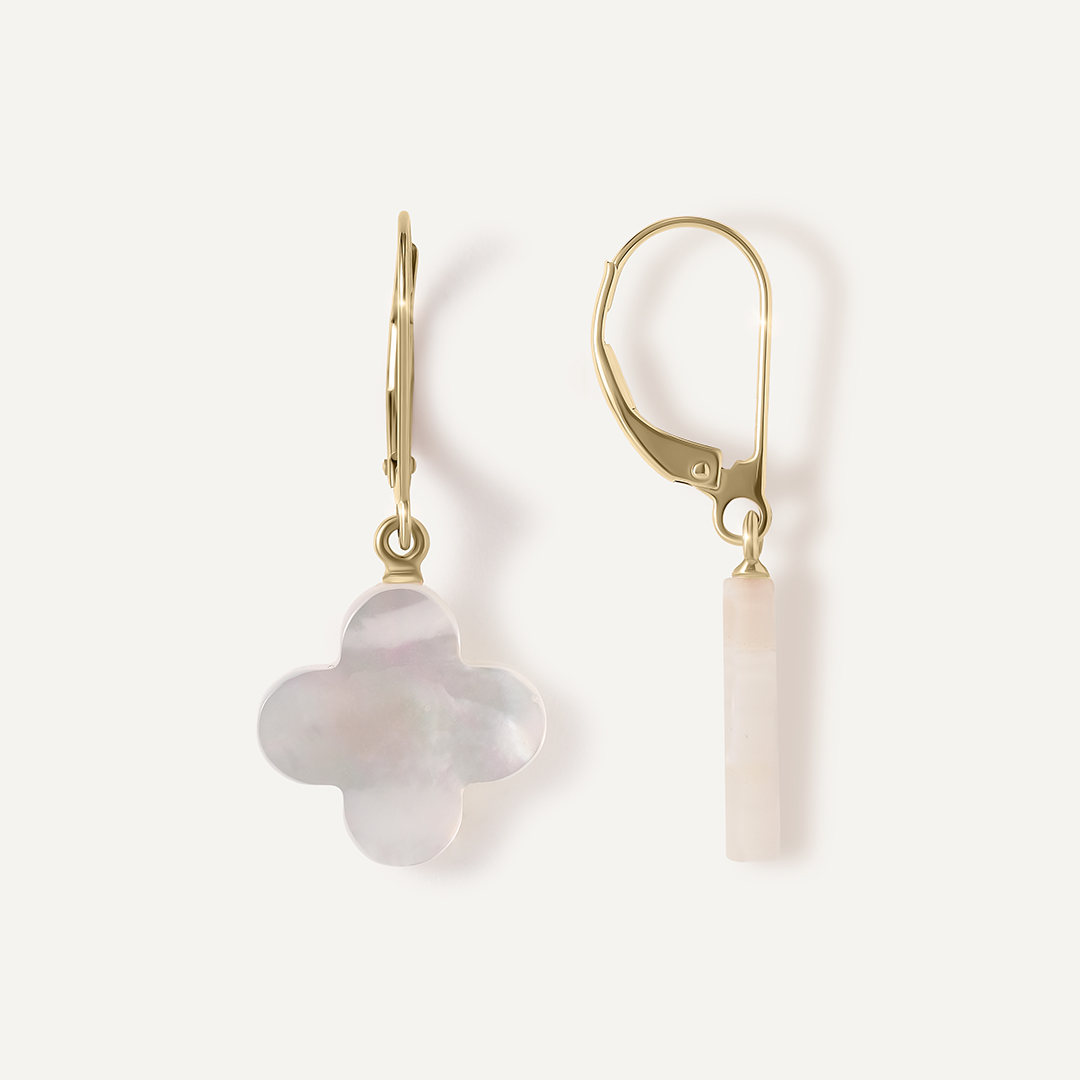 Серьги из желтого золота с перламутром "Клевер"