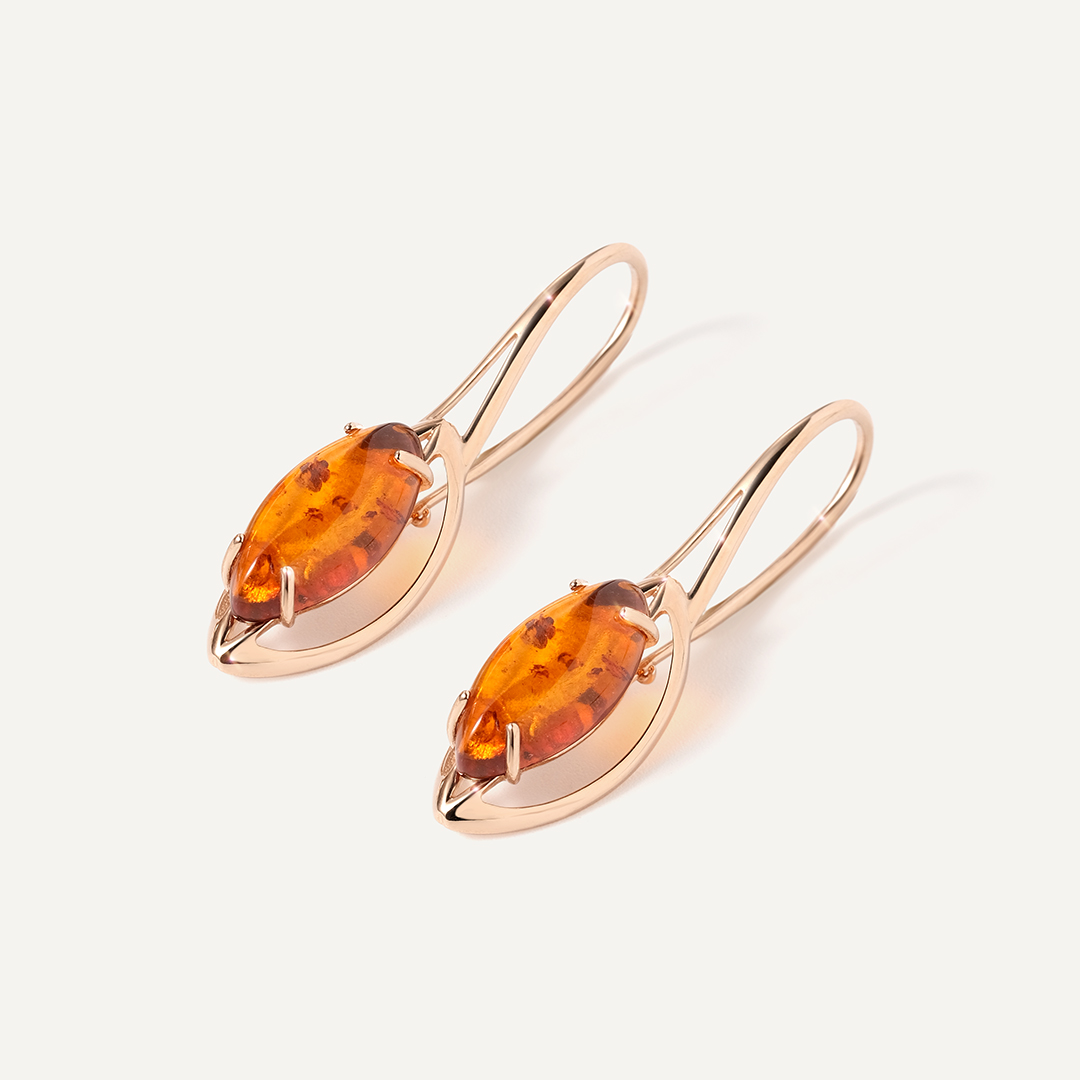 Серьги из золота с янтарем