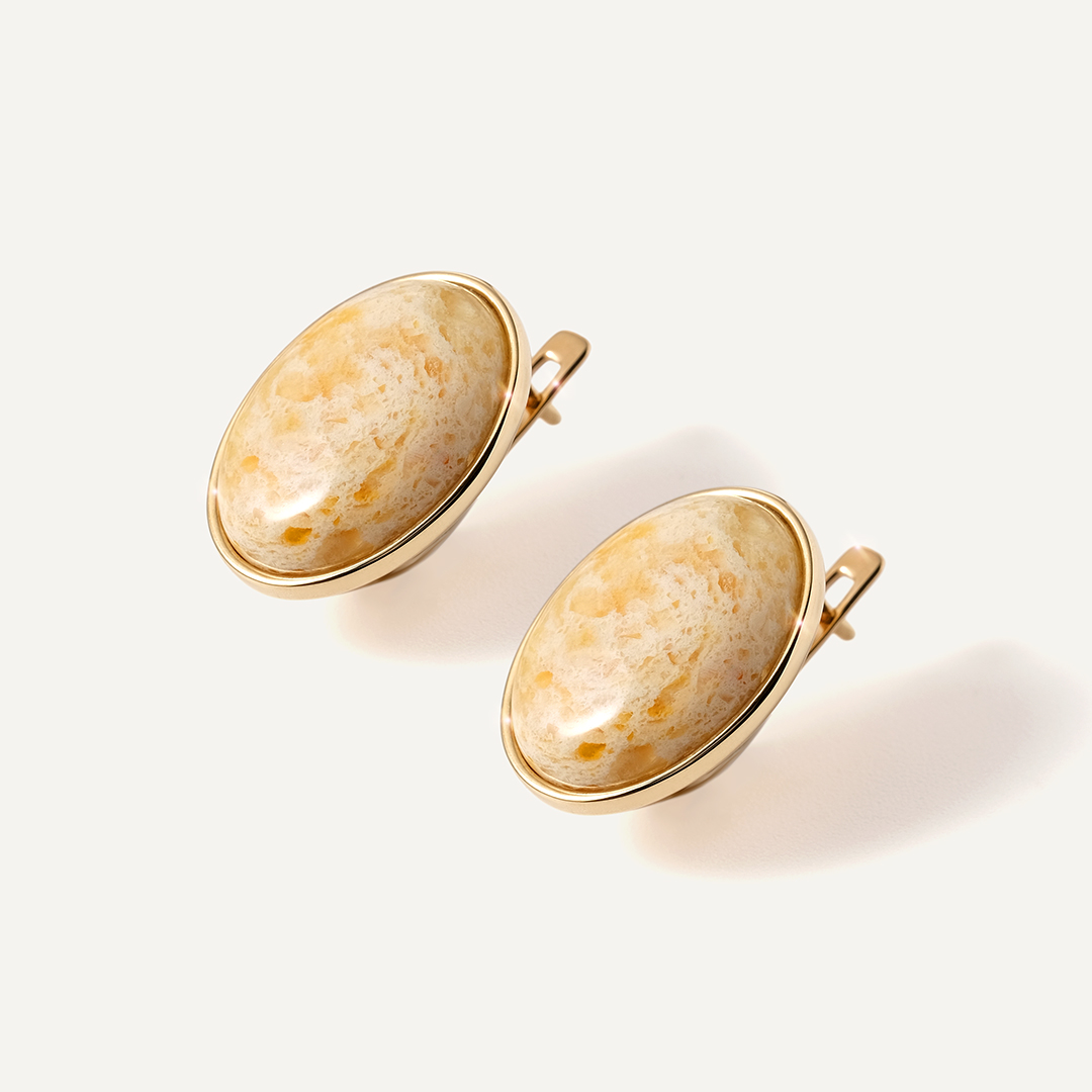 Серьги из желтого золота с янтарем