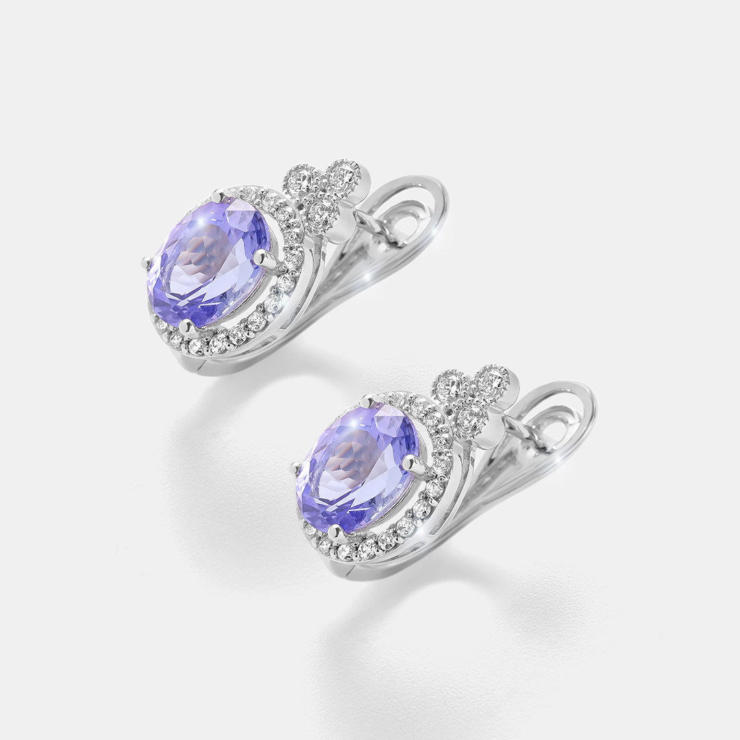 Серьги из белого золота с танзанитами