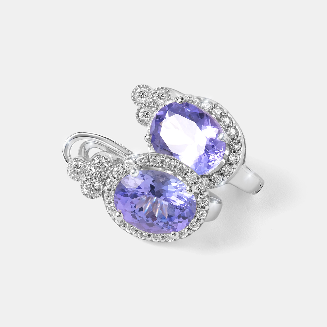 Серьги из белого золота с танзанитами