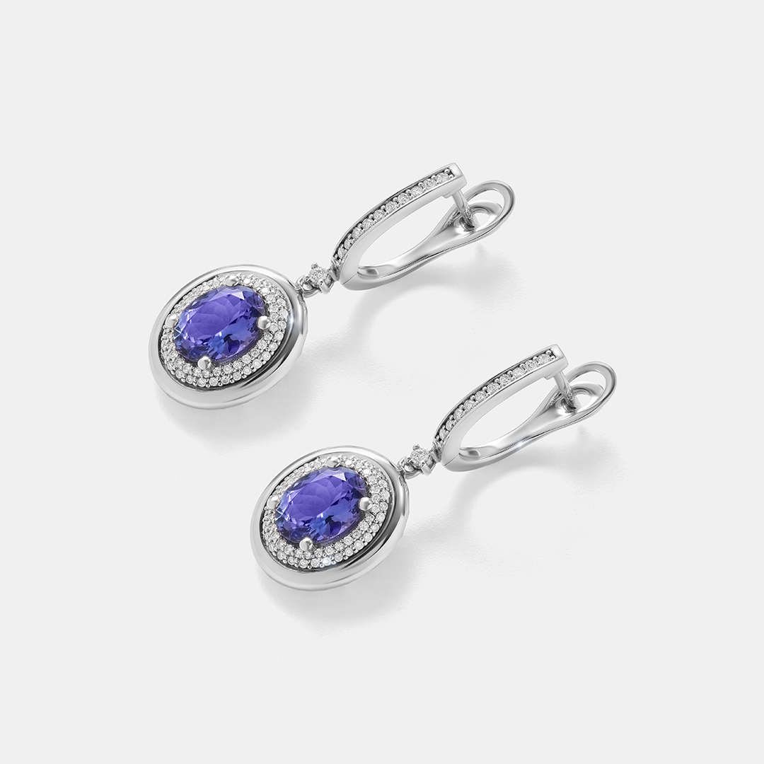 Серьги из белого золота с танзанитами