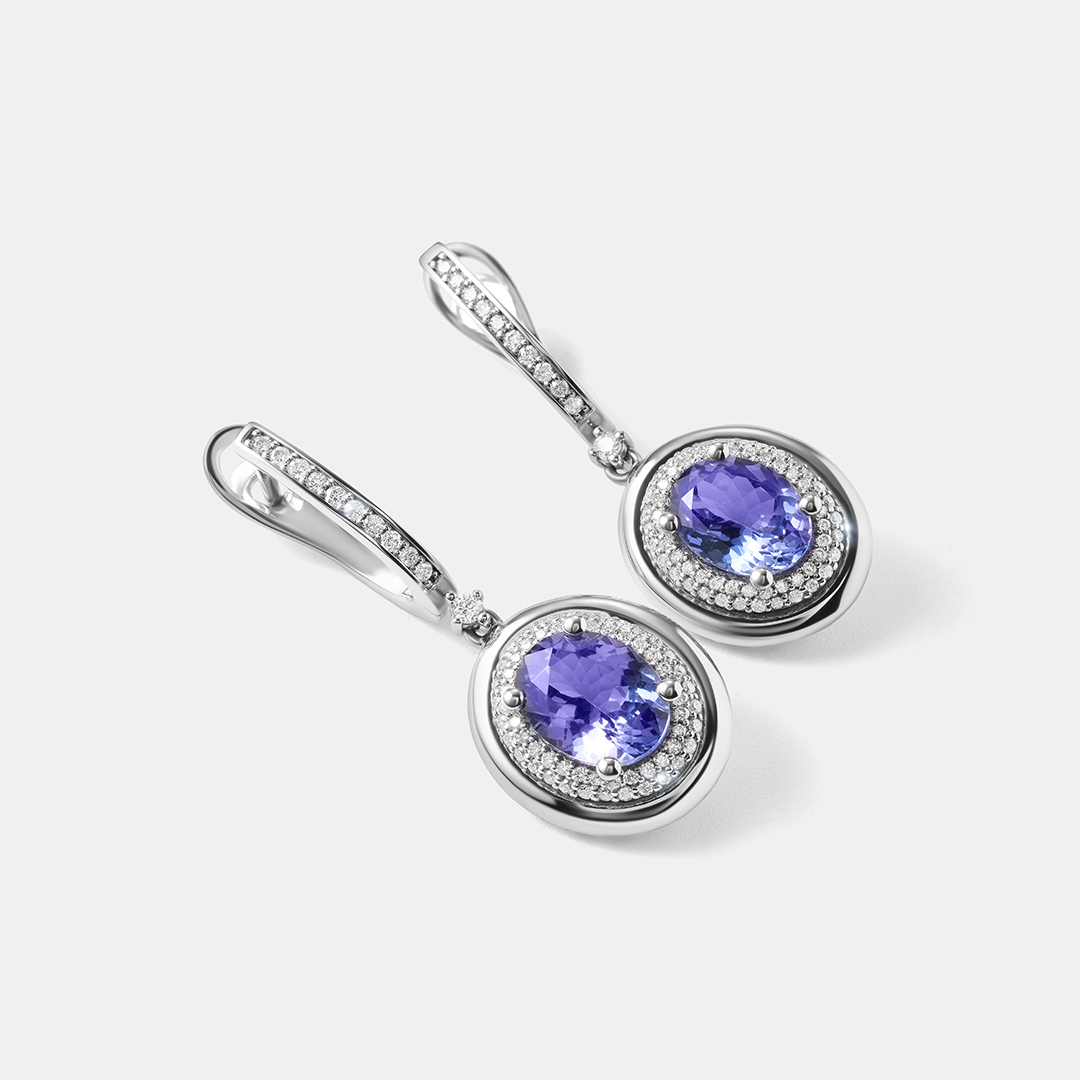Серьги из белого золота с танзанитами