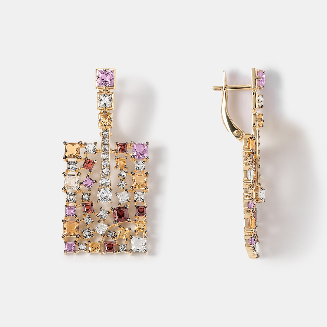 Серьги из желтого золота с самоцветами