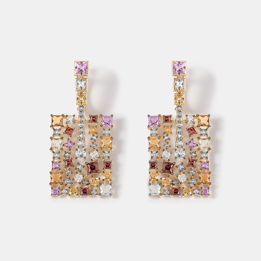 Серьги из желтого золота с самоцветами