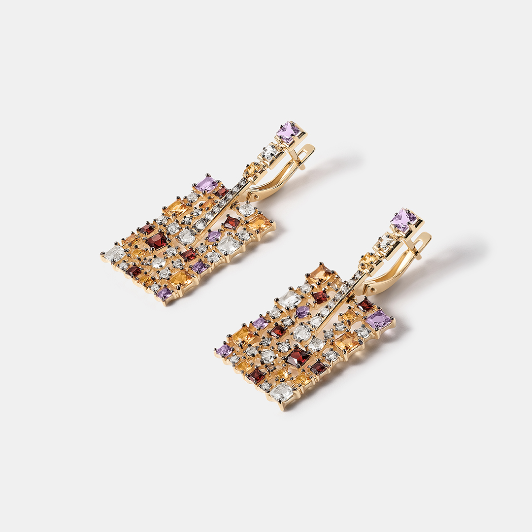 Серьги из желтого золота с самоцветами