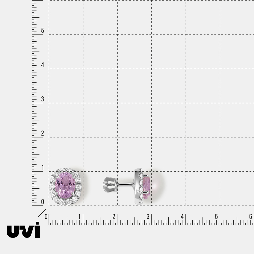 Серьги-пусеты из белого золота с кунцитами