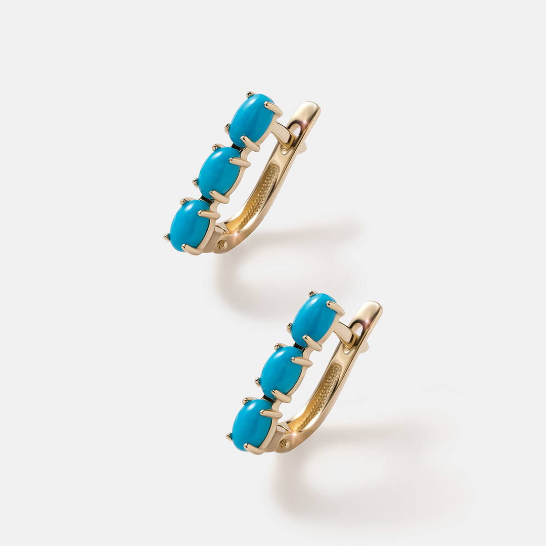 Серьги из желтого золота с бирюзой