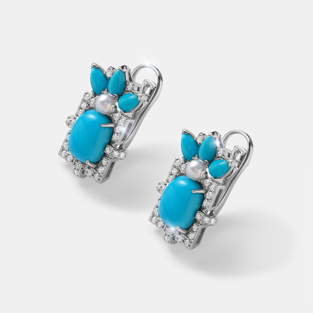 Серьги из белого золота с бирюзой