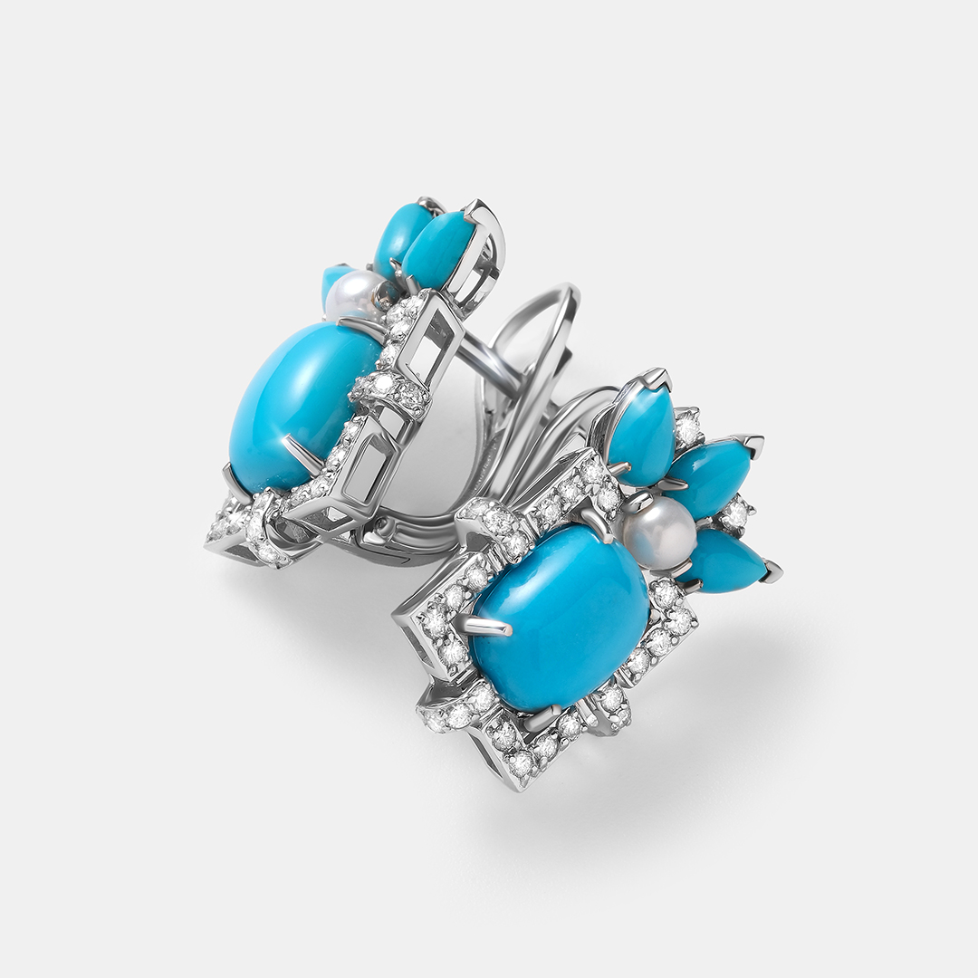 Серьги из белого золота с бирюзой