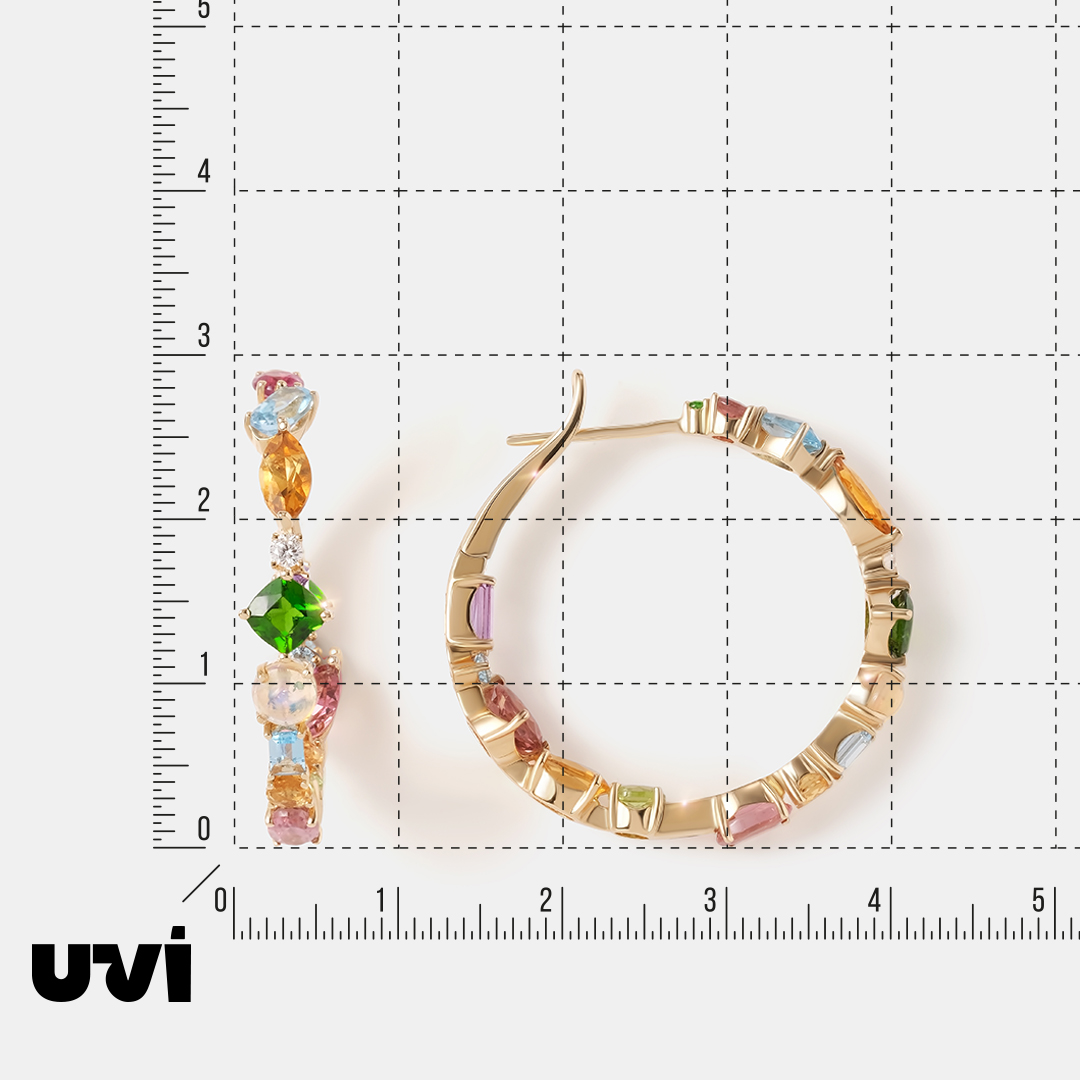 Серьги-конго из желтого золота с самоцветами