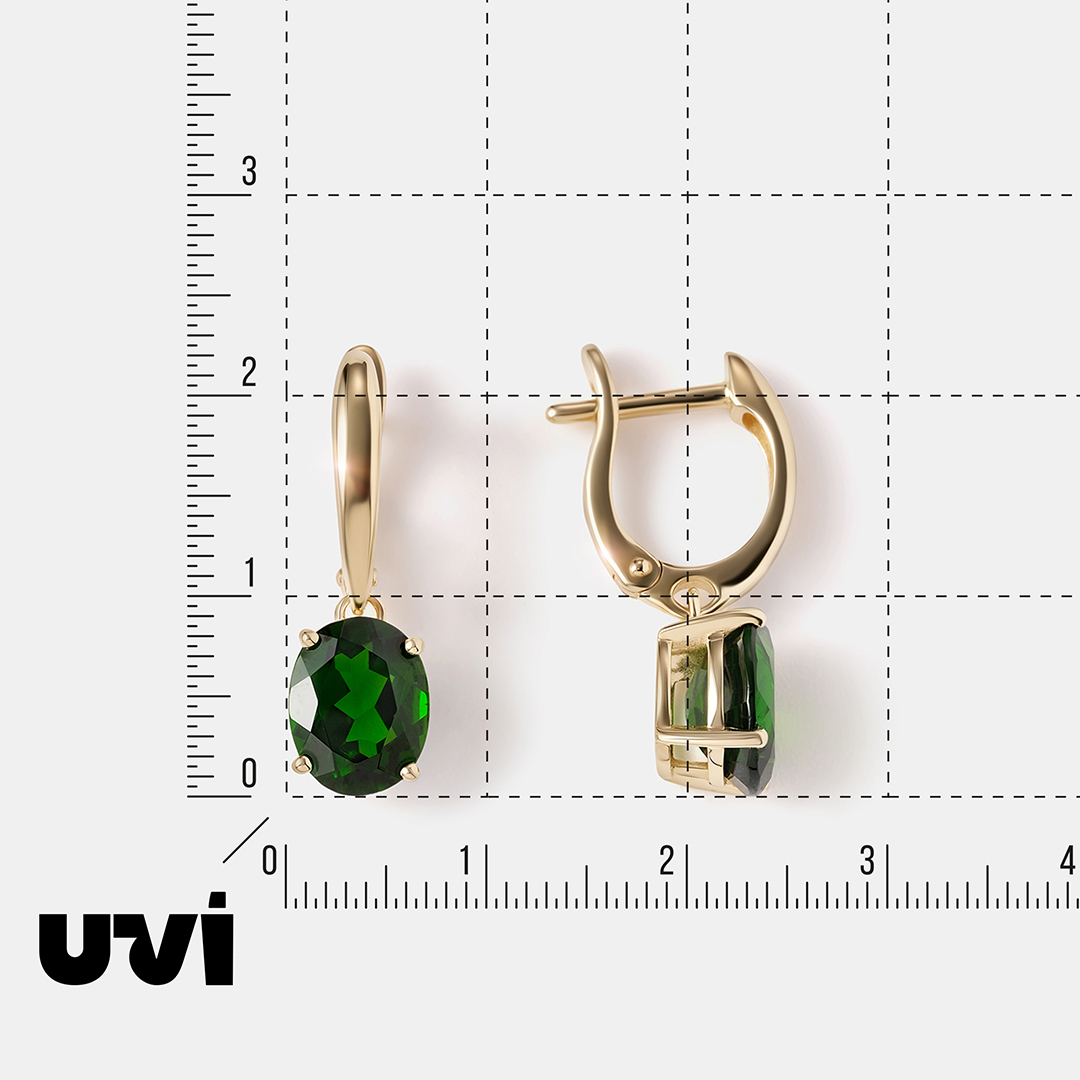 Серьги из желтого золота с хромдиопсидами