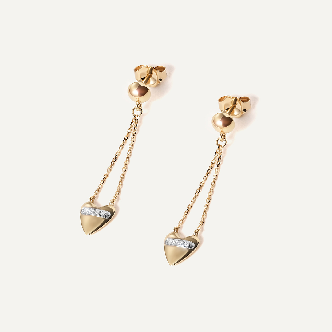 Серьги-пусеты из желтого золота с фианитами "Сердца"