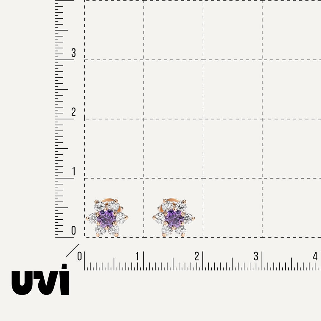 Серьги-пусеты из золота с фианитами "Цветы"