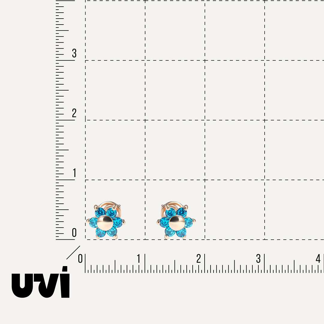 Серьги-пусеты из золота с фианитами "Цветы"