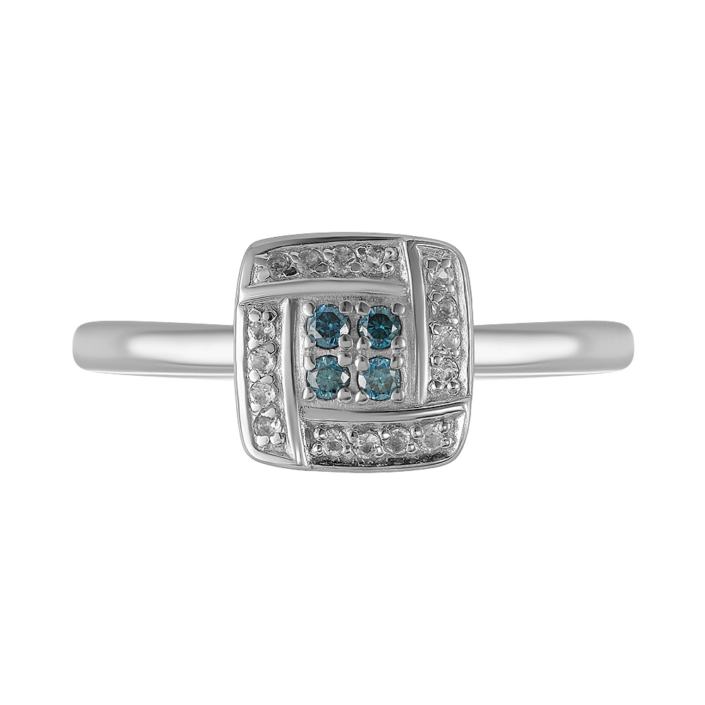 Серебряное кольцо 925 пробы; вставки 4 Бр.(H) голубой Кр-57 0,062 5/5А; 16 Топаз бесцв.;