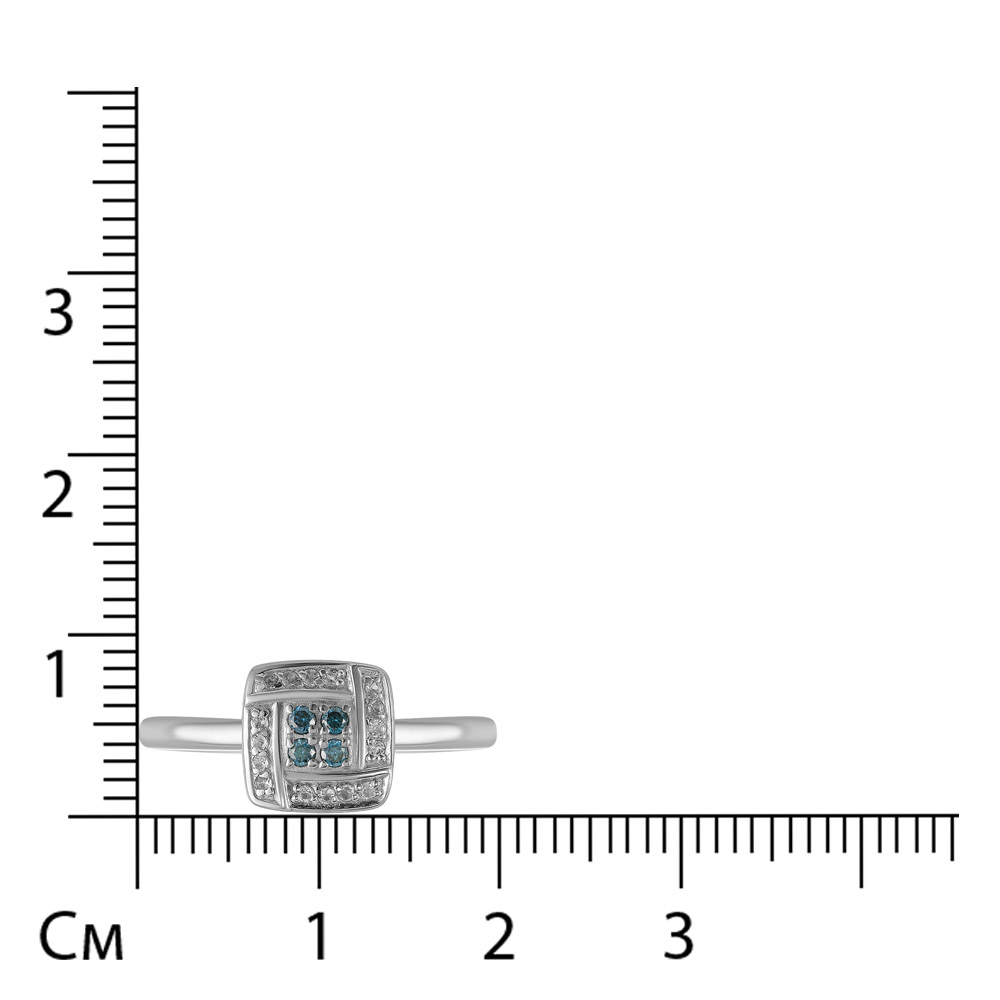 Серебряное кольцо 925 пробы; вставки 4 Бр.(H) голубой Кр-57 0,062 5/5А; 16 Топаз бесцв.;