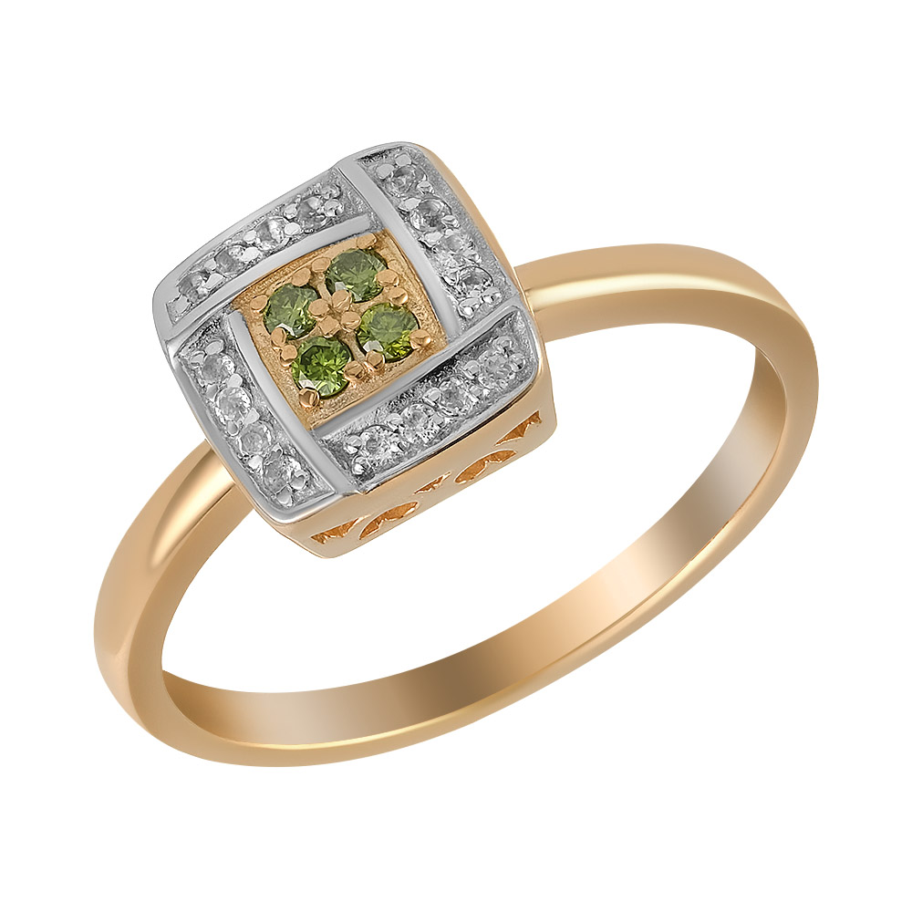 Серебряное кольцо 925 пробы; вставки 4 Бр.(H) зеленый Кр-57 0,059 5/5А; 16 Топаз бесцв.;