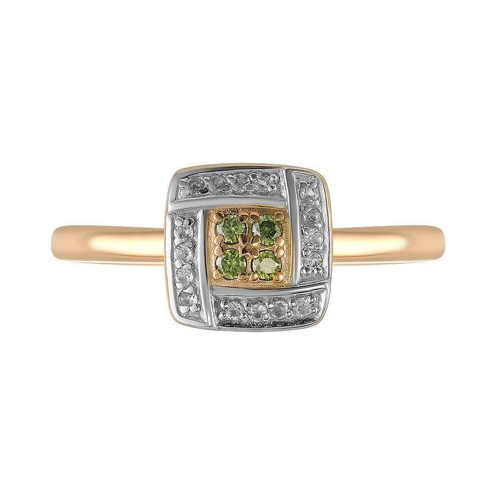 Серебряное кольцо 925 пробы; вставки 4 Бр.(H) зеленый Кр-57 0,059 5/5А; 16 Топаз бесцв.;