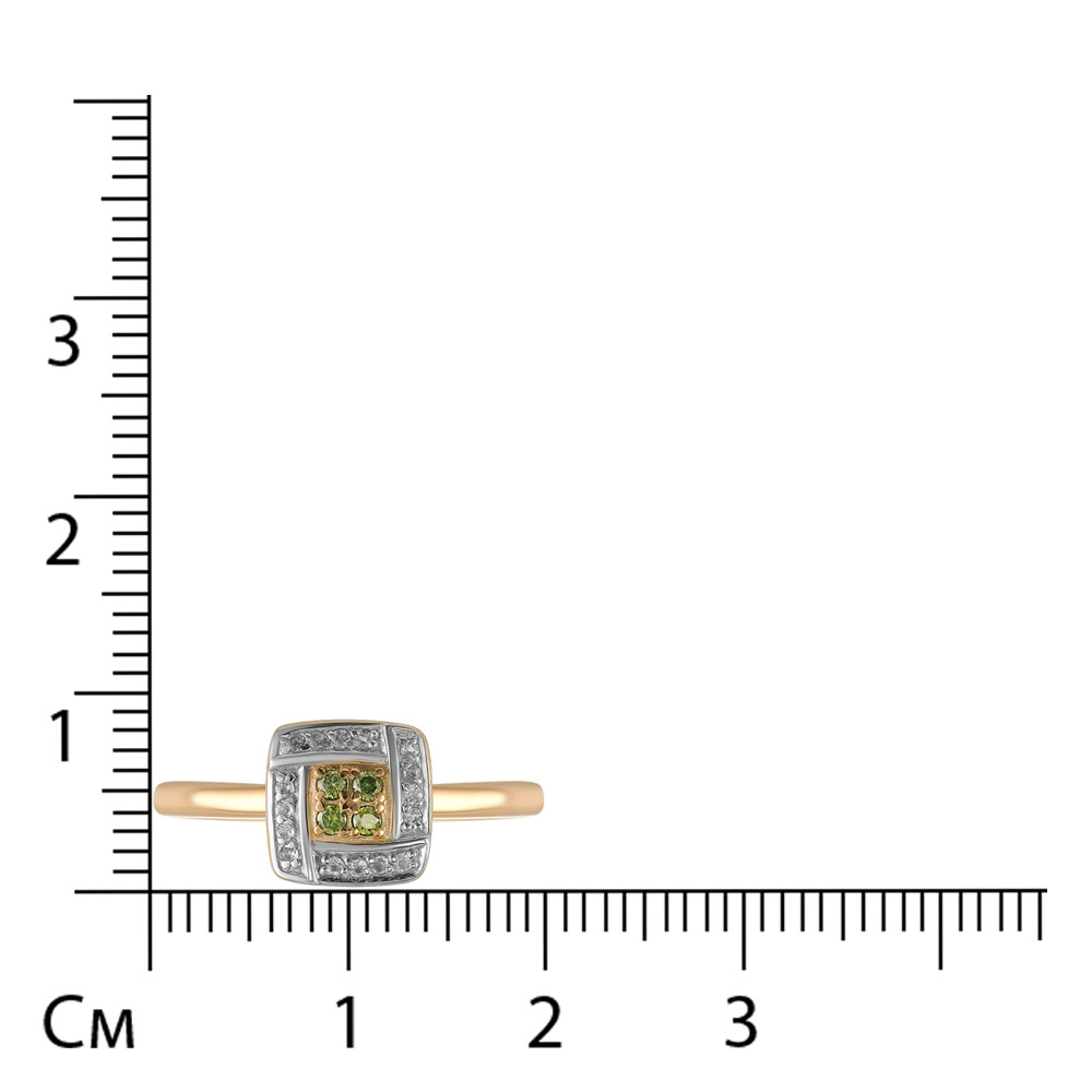 Серебряное кольцо 925 пробы; вставки 4 Бр.(H) зеленый Кр-57 0,059 5/5А; 16 Топаз бесцв.;