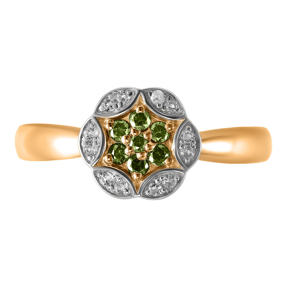 Серебряное кольцо 925 пробы; вставки 7 Бр.зел.Кр-57(Н) 0,104 5/5 А; 12 Топаз бесцв.;