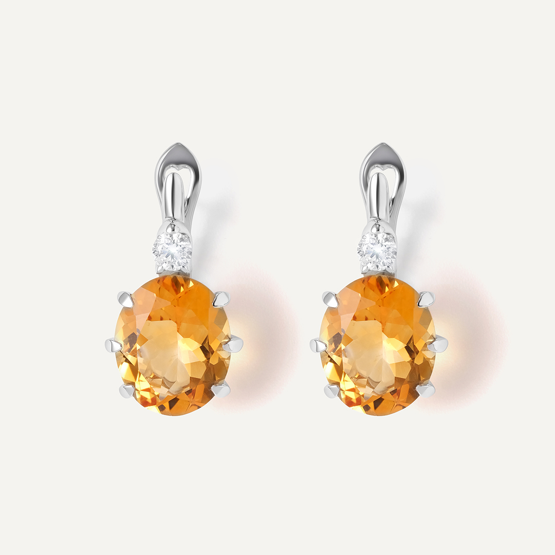 Серьги из белого золота с цитринами