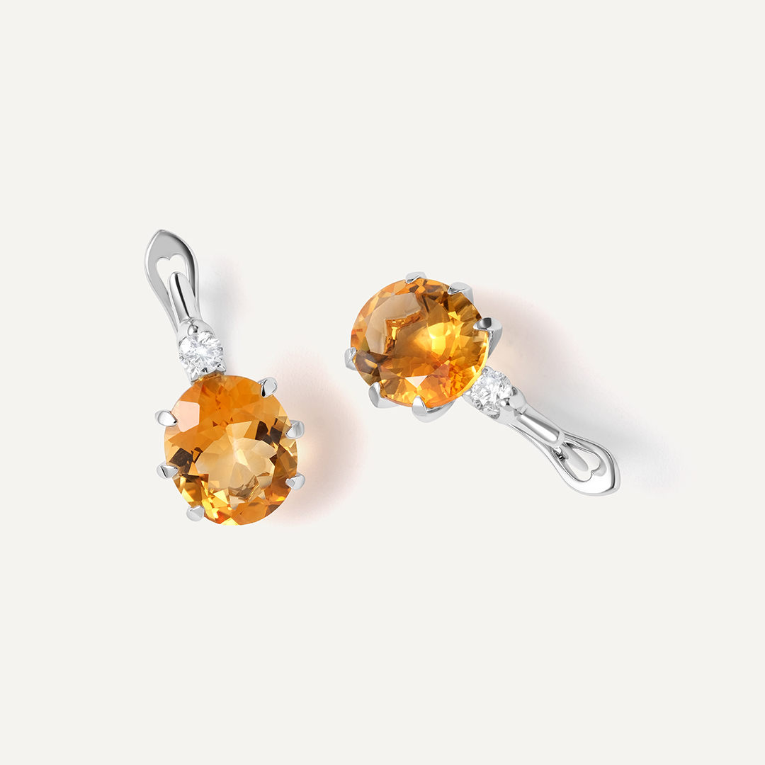 Серьги из белого золота с цитринами