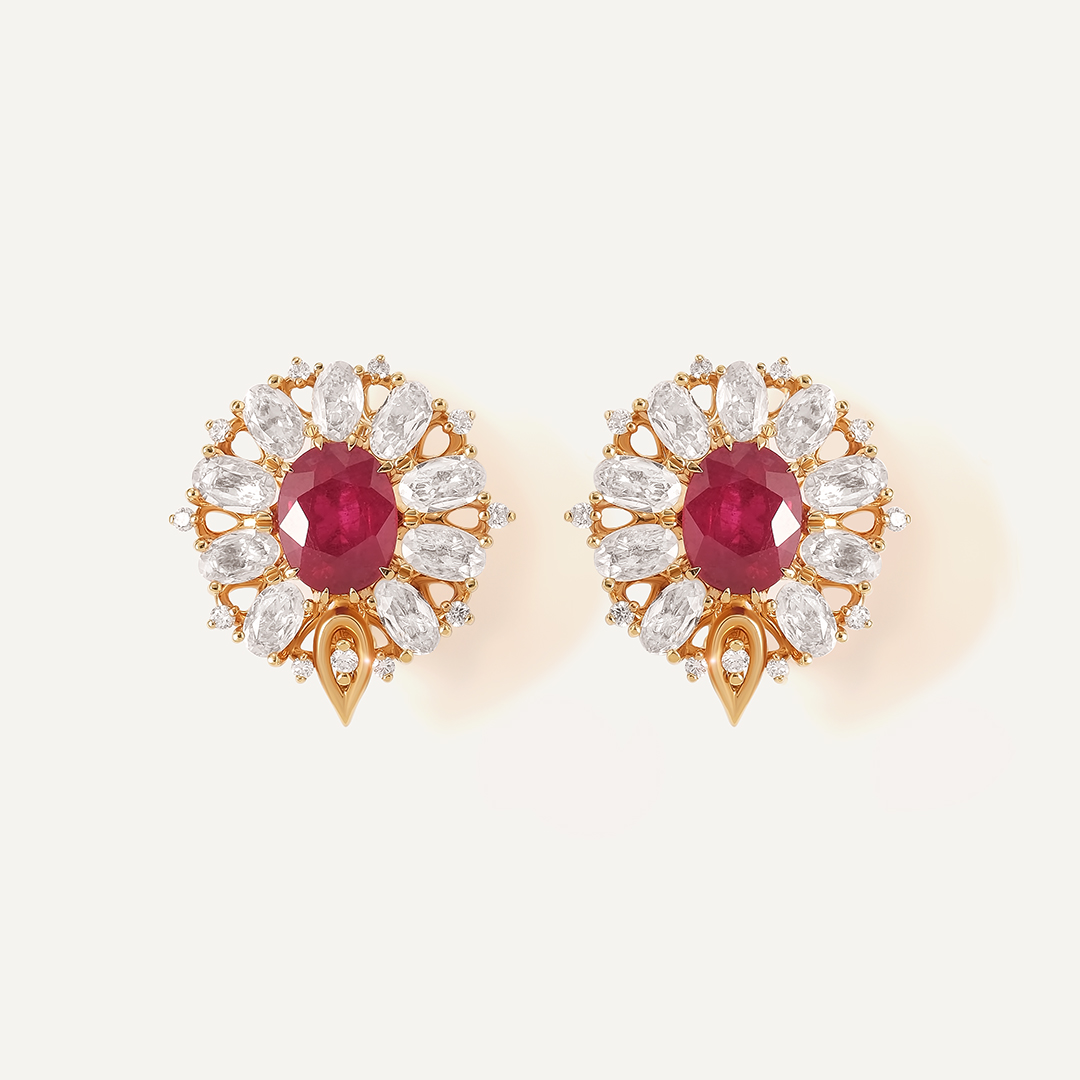 Серьги из желтого золота с рубинами