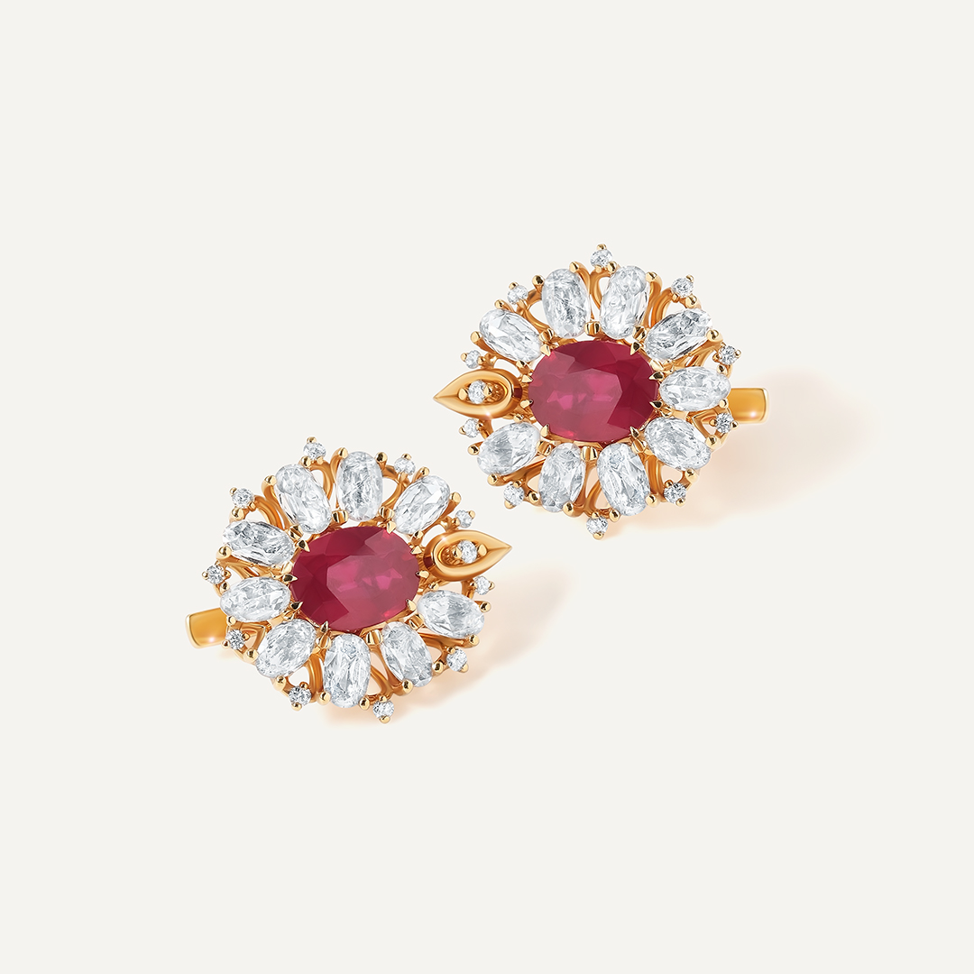 Серьги из желтого золота с рубинами