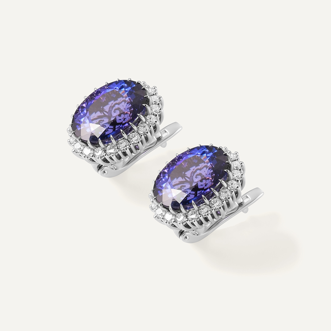 Серьги из белого золота с танзанитами