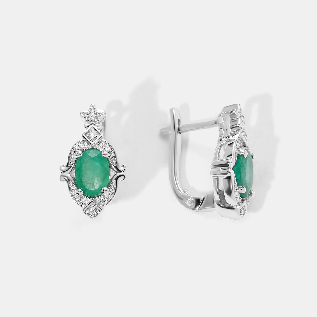 Серебряные серьги с изумрудами