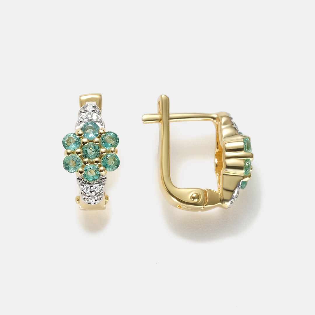 Серебряные серьги с изумрудами "Цветы"