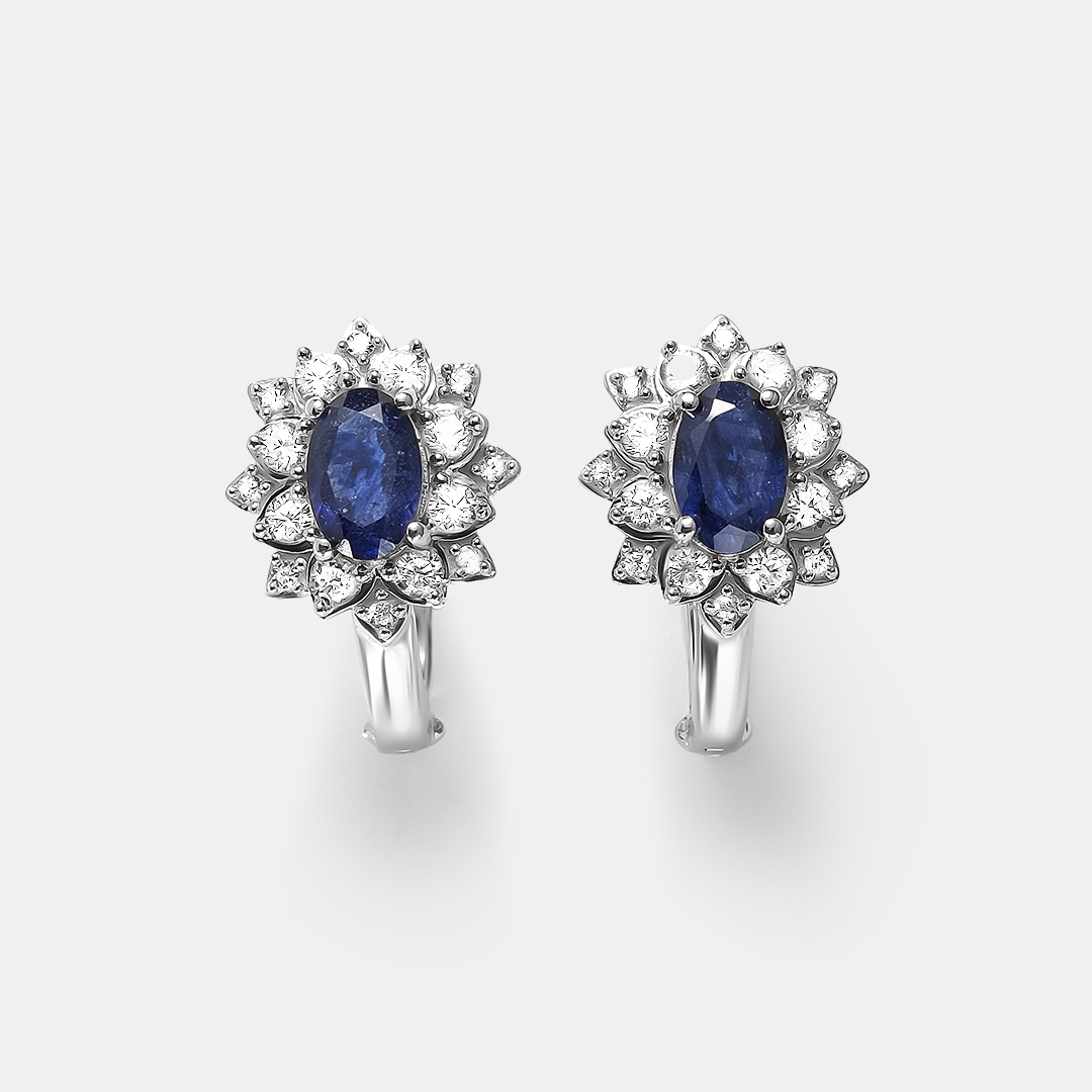 Серебряные серьги с сапфирами "Цветы"