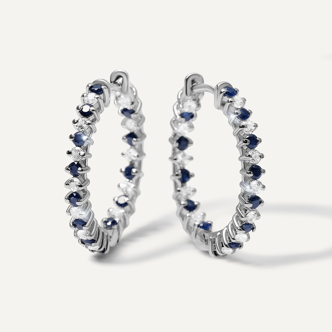 Серебряные серьги-конго с сапфирами