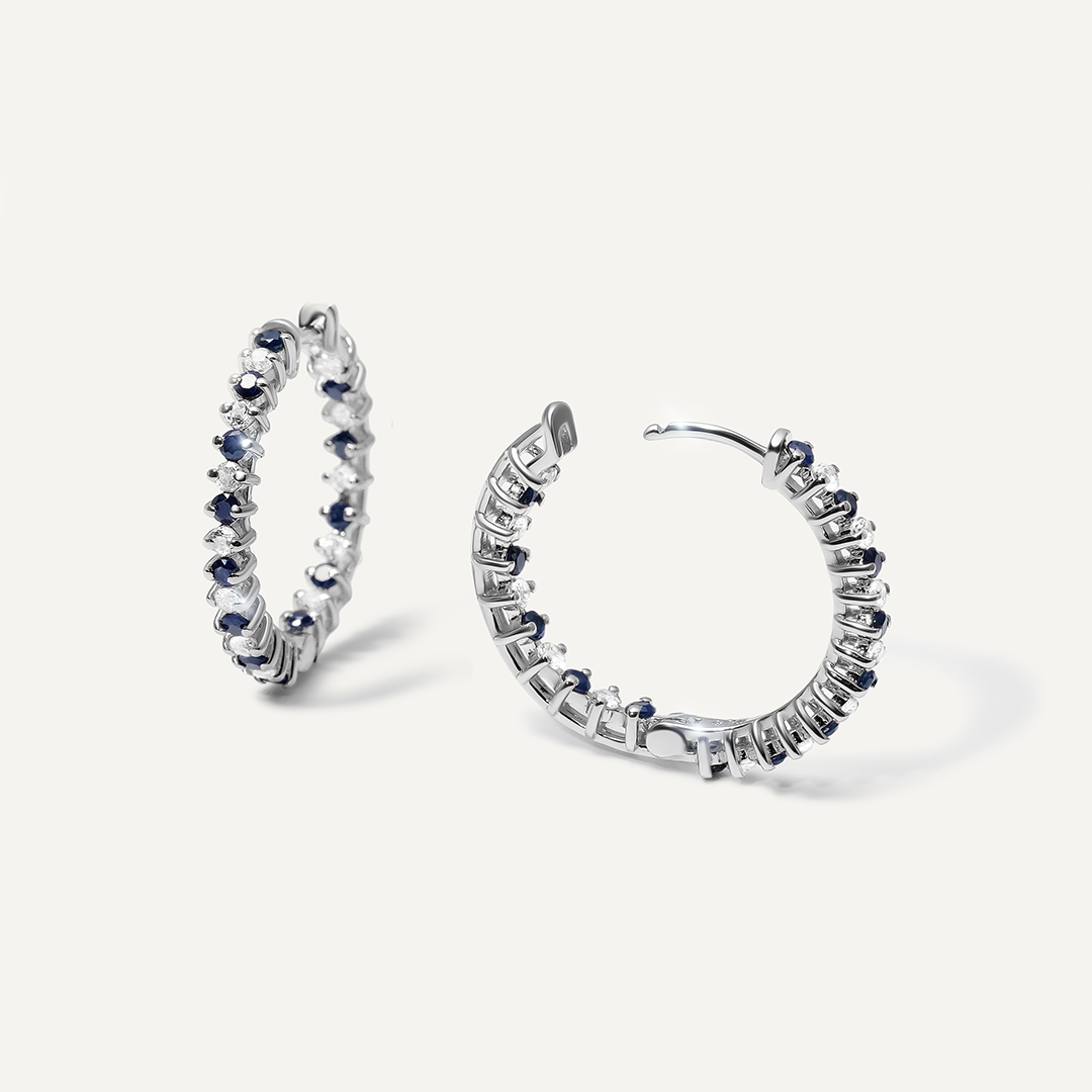 Серебряные серьги-конго с сапфирами