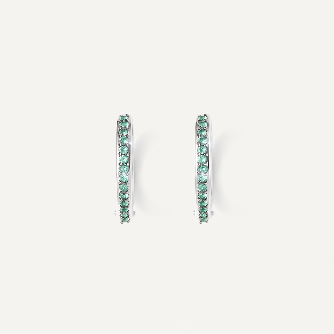 Серебряные серьги-конго с изумрудами