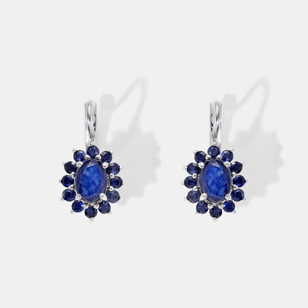 Серебряные серьги с сапфирами "Цветы"